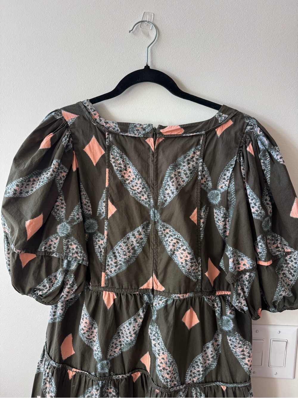 Ulla Johnson Square Neck Tiered Midi Dress in Olive Geo Print - Picture 4 of 5